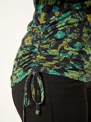 Roman Green Ruched Floral Cowl Neck Top - Image 6 of 6