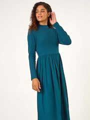 Roman Green Cotton Stretch Jersey Mix Midi Dress - Image 3 of 6