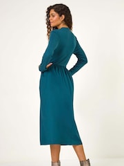 Roman Green Cotton Stretch Jersey Mix Midi Dress - Image 4 of 6