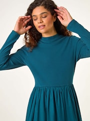 Roman Green Cotton Stretch Jersey Mix Midi Dress - Image 5 of 6