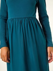 Roman Green Cotton Stretch Jersey Mix Midi Dress - Image 6 of 6