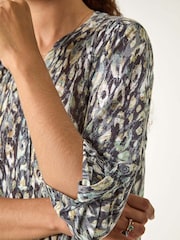 Roman Green/Grey Animal Print Stretch Burnout Top - Image 5 of 5