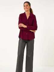 Roman Red Plain V-Neck Collar Button Detail Blouse - Image 2 of 5