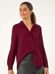 Roman Red Plain V-Neck Collar Button Detail Blouse - Image 4 of 5