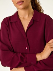 Roman Red Plain V-Neck Collar Button Detail Blouse - Image 5 of 5