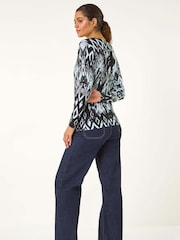 Roman Black Print Embellished Hotfix Detail Jumper - Image 3 of 5