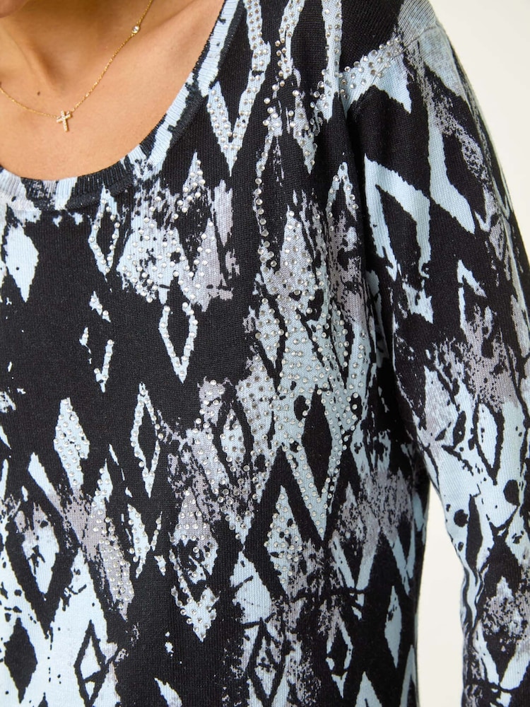 Roman Black Print Embellished Hotfix Detail Jumper - Image 5 of 5