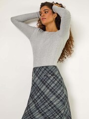 Roman Grey Elastic Waist Check Print Pocket Pencil Skirt - Image 1 of 5