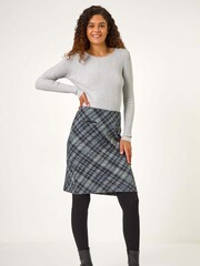 Roman Grey Elastic Waist Check Print Pocket Pencil Skirt - Image 2 of 5