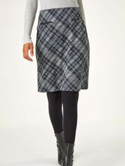 Roman Grey Elastic Waist Check Print Pocket Pencil Skirt - Image 4 of 5