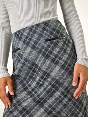 Roman Grey Elastic Waist Check Print Pocket Pencil Skirt - Image 5 of 5