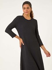 Roman Black Textured A-Line Stretch Midi Dress - Image 1 of 5