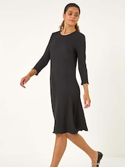 Roman Black Textured A-Line Stretch Midi Dress - Image 2 of 5
