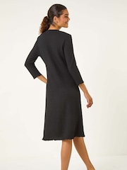 Roman Black Textured A-Line Stretch Midi Dress - Image 3 of 5