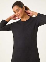 Roman Black Textured A-Line Stretch Midi Dress - Image 4 of 5