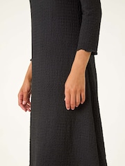 Roman Black Textured A-Line Stretch Midi Dress - Image 5 of 5