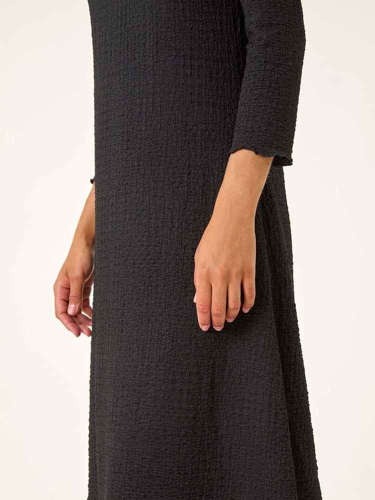 Roman Black Textured A-Line Stretch Midi Dress - Image 5 of 5
