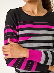 Roman Pink Crew Neck Contrast Stripe Knit Jumper - Image 5 of 5