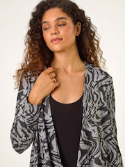 Roman Black Abstract Stretch Waterfall Cardigan - Image 1 of 5