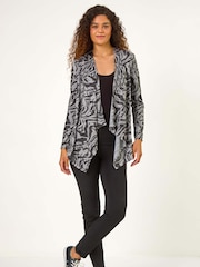 Roman Black Abstract Stretch Waterfall Cardigan - Image 2 of 5