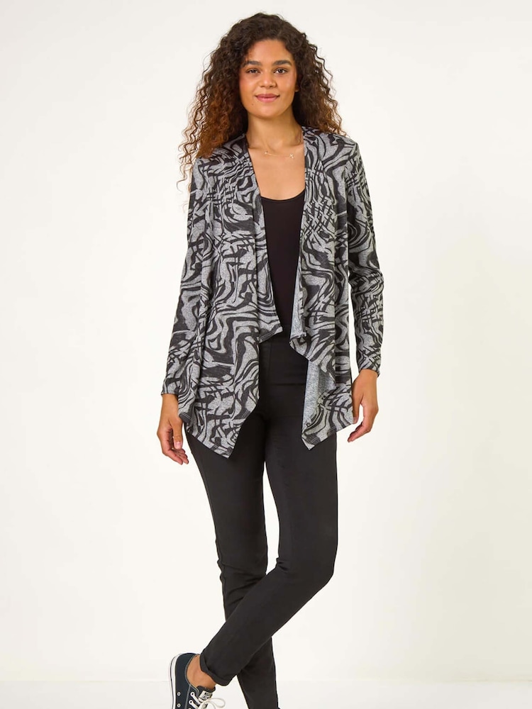 Roman Black Abstract Stretch Waterfall Cardigan - Image 2 of 5