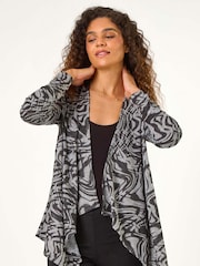 Roman Black Abstract Stretch Waterfall Cardigan - Image 4 of 5