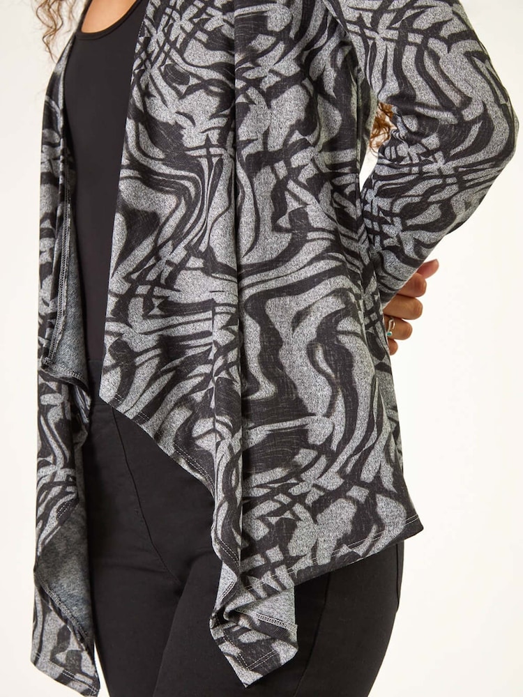 Roman Black Abstract Stretch Waterfall Cardigan - Image 5 of 5