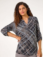 Roman Brown Abstract Linear Print Shirt - Image 2 of 5