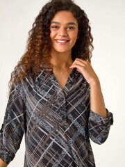 Roman Brown Abstract Linear Print Shirt - Image 4 of 5