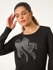 Roman Black Sparkle Bow Detail Crew Jumper - Image 2 of 5