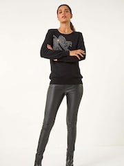 Roman Black Sparkle Bow Detail Crew Jumper - Image 4 of 5