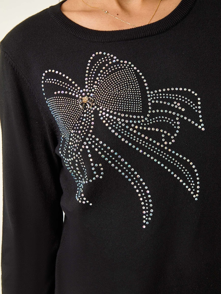 Roman Black Sparkle Bow Detail Crew Jumper - Image 5 of 5