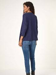 Roman Blue Stretch Waterfall Knit Cardigan - Image 2 of 5