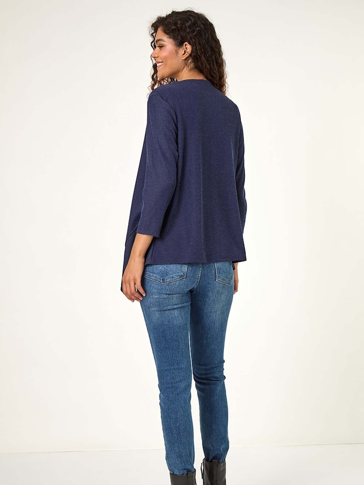 Roman Blue Stretch Waterfall Knit Cardigan - Image 2 of 5