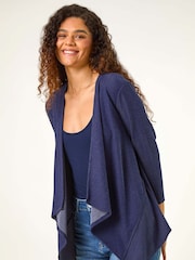 Roman Blue Stretch Waterfall Knit Cardigan - Image 3 of 5