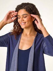 Roman Blue Stretch Waterfall Knit Cardigan - Image 4 of 5