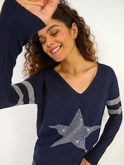 Roman Blue Star Embellished Knit Jumper - Image 1 of 5