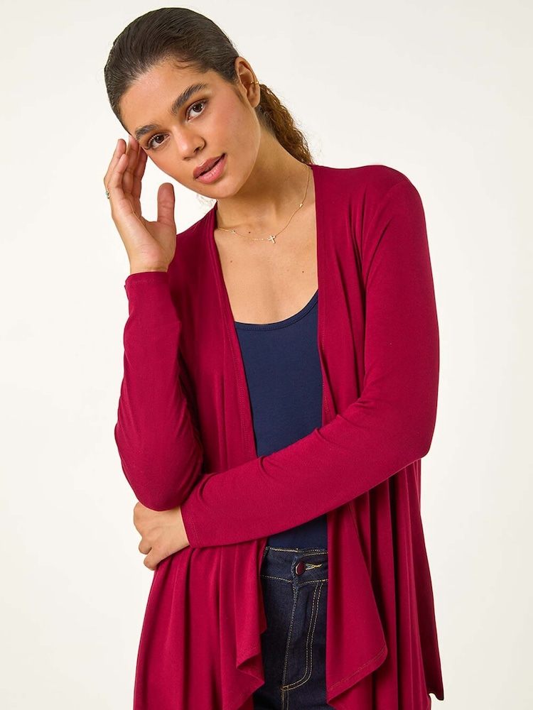 Roman Red Waterfall Front Jersey Knit Cardigan - Image 1 of 6 Roman Red Waterfall Front Jersey Knit Cardigan - Image 1 of 6