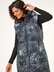 Roman Black Print Longline Hooded Gilet - Image 1 of 5