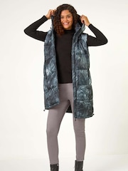 Roman Black Print Longline Hooded Gilet - Image 4 of 5