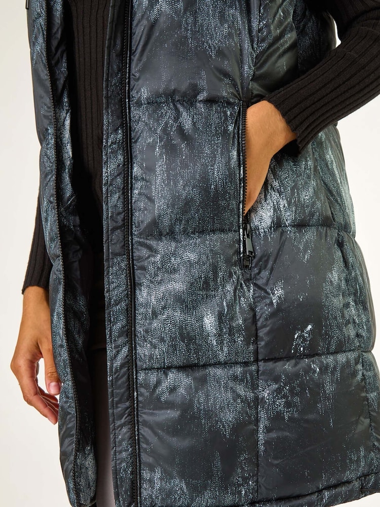 Roman Black Print Longline Hooded Gilet - Image 5 of 5