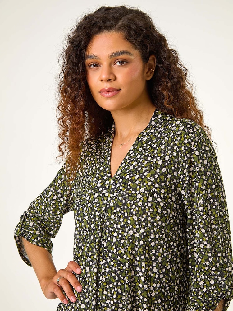 Blusa tipo túnica con pliegues en la parte delantera, cuello de pico y estampado de lunares de Roman - Imagen 1 de 5 Blusa tipo túnica con pliegues en la parte delantera, cuello de pico y estampado de lunares de Roman - Imagen 1 de 5