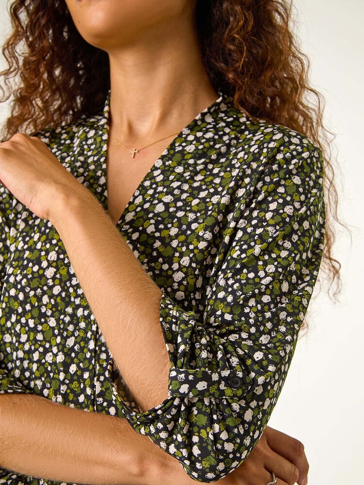 Blusa tipo túnica con pliegues en la parte delantera, cuello de pico y estampado de lunares de Roman - Imagen 5 de 5 Blusa tipo túnica con pliegues en la parte delantera, cuello de pico y estampado de lunares de Roman - Imagen 5 de 5