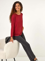 Roman Red Batwing Long Sleeve Stretch Top - Image 1 of 6