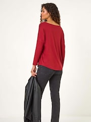 Roman Red Batwing Long Sleeve Stretch Top - Image 4 of 6