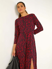 Roman Red Stretch Spot Detail Belted Dress - Image 1 of 5