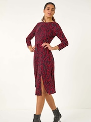 Roman Red Stretch Spot Detail Belted Dress - Image 2 of 5