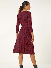 Roman Red Stretch Spot Detail Belted Dress - Image 3 of 5