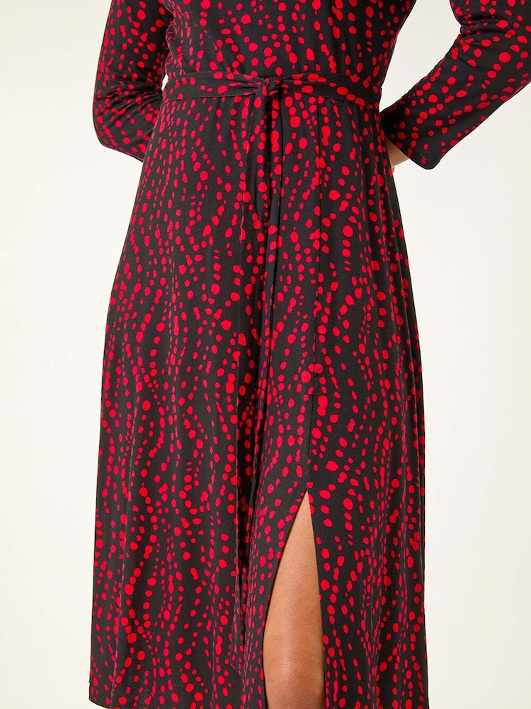 Roman Red Stretch Spot Detail Belted Dress - Image 5 of 5