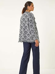 Roman Black Geometric Fringe Collared Cardigan - Image 3 of 5